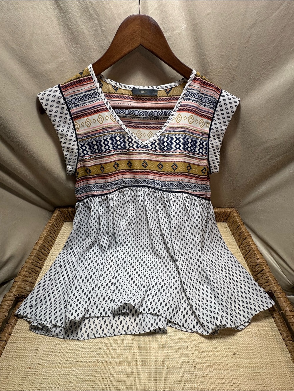 Summer Sale | THML Boutique Boho Mixed Print Babydoll Top XS
